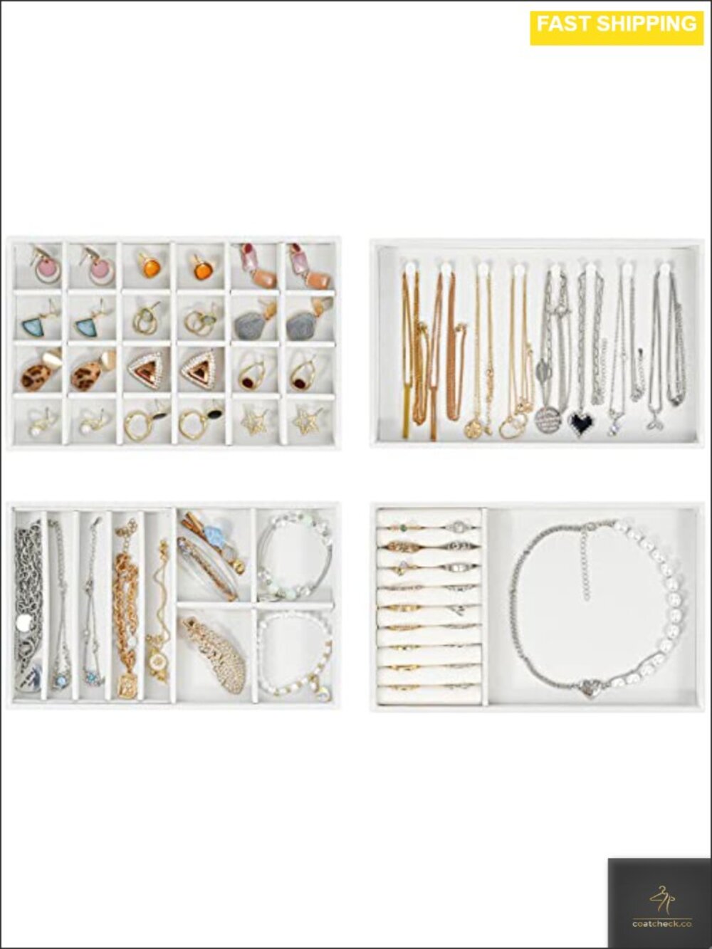 Stackable Jewelry Organizer Trays Drawer Inserts Removable Dividers Set of 4